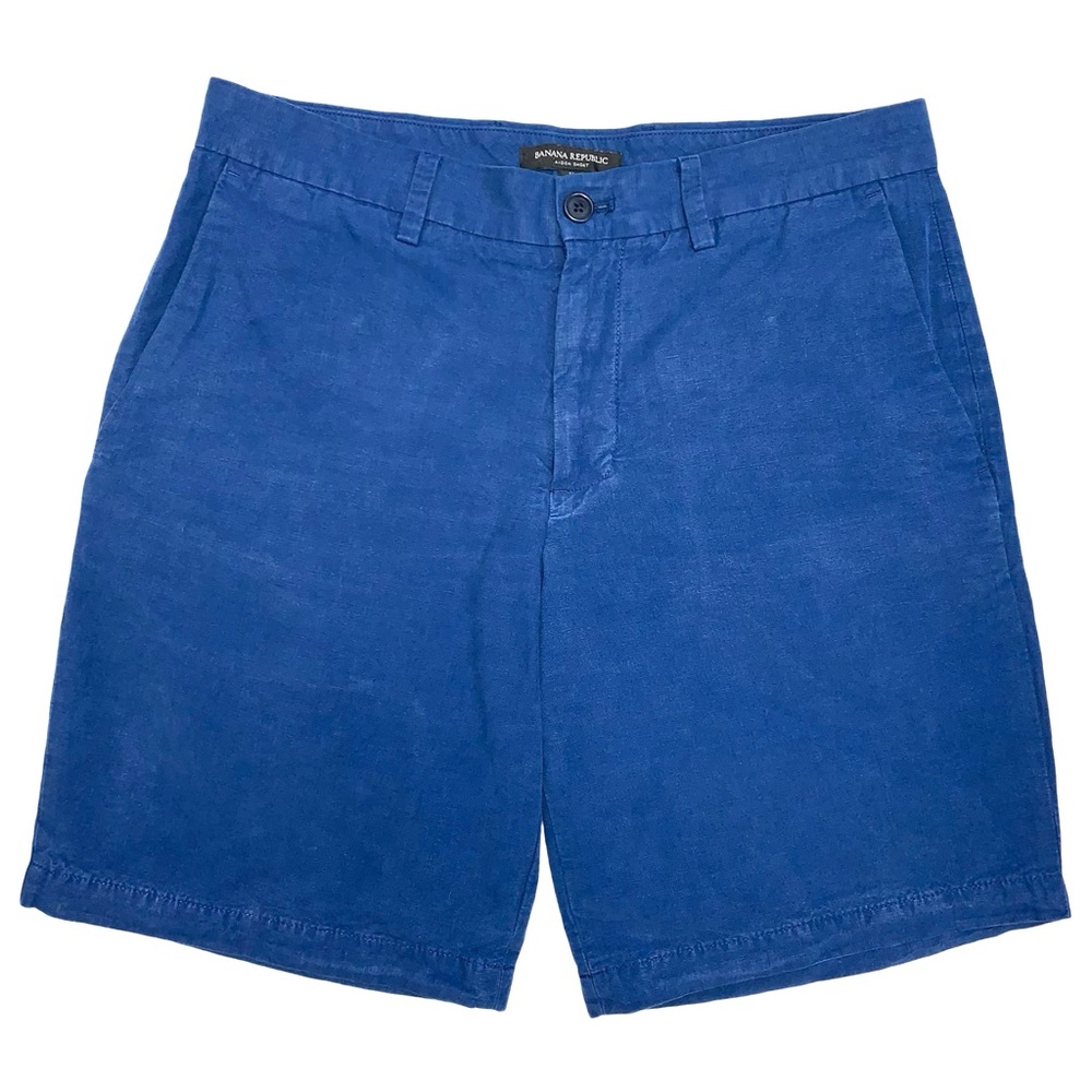 Banana Republic Aiden Linen Blend Shorts Wide Leg Classic Casual Blue Summer